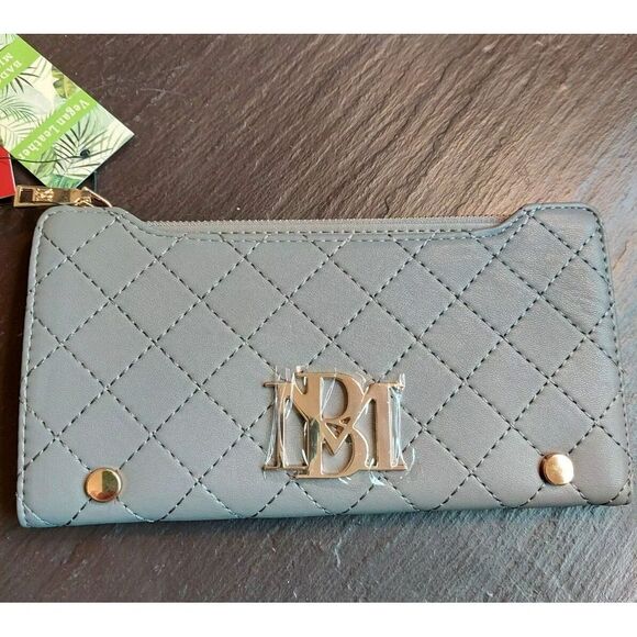 NEW! Badgley Mischka Long Vegan Leather Diamond‎ Quilted Gray Cards Wallet $59 - Picture 1 of 10